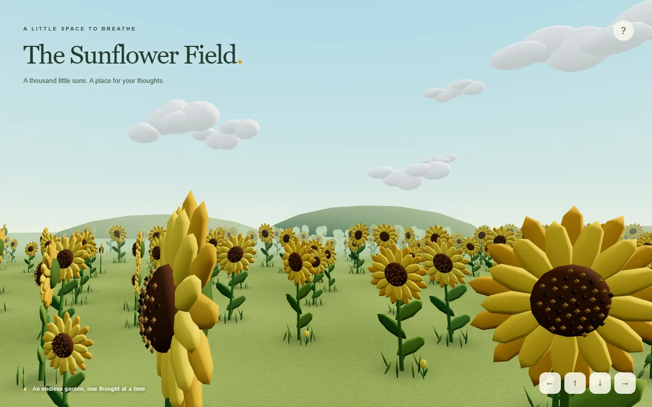 A wide view across the 3D sunflower field with the instructions tucked away.