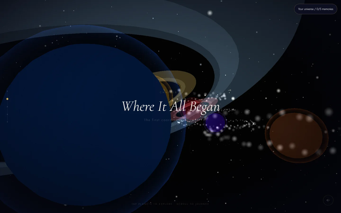 A close view of a blue ringed planet beside the first chapter, Where It All Began.