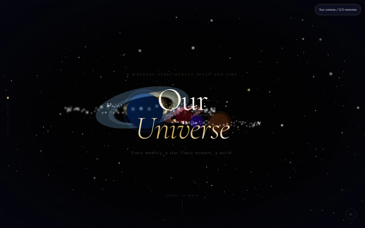 The Universe's opening title floating among a small cluster of ringed planets and stars.