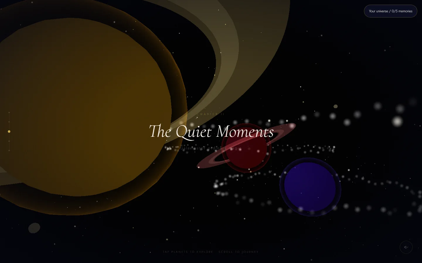 A golden ringed planet and a trail of stars surrounding the chapter The Quiet Moments.